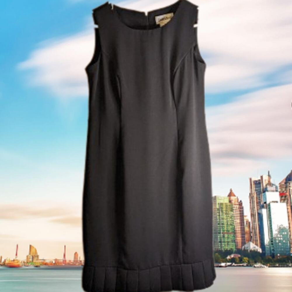 Danny & Nicole 6P black sleeveless polyester blend stretch hem ruffle dress.